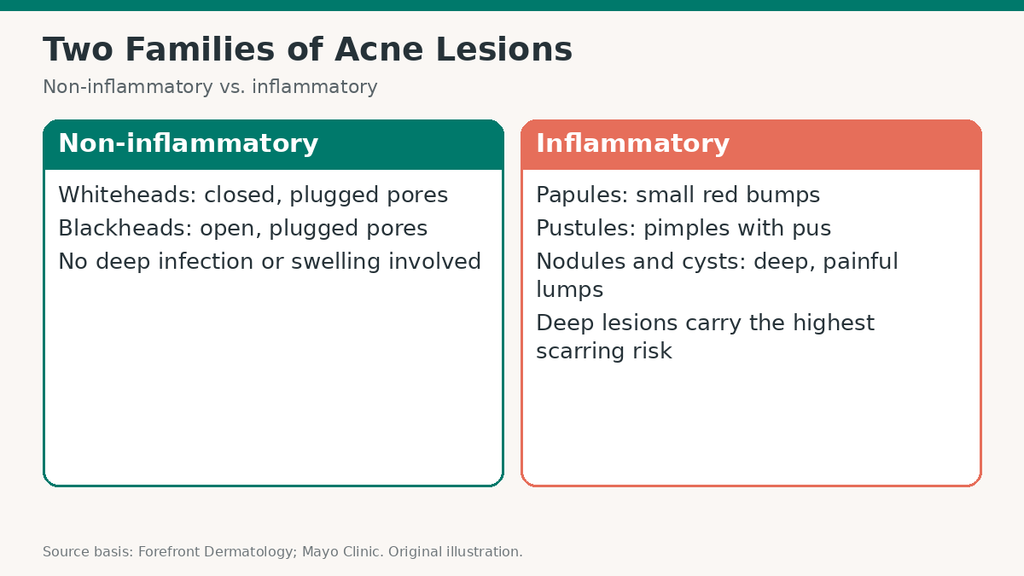 Diagram comparing non-inflammatory and inflammatory acne lesions